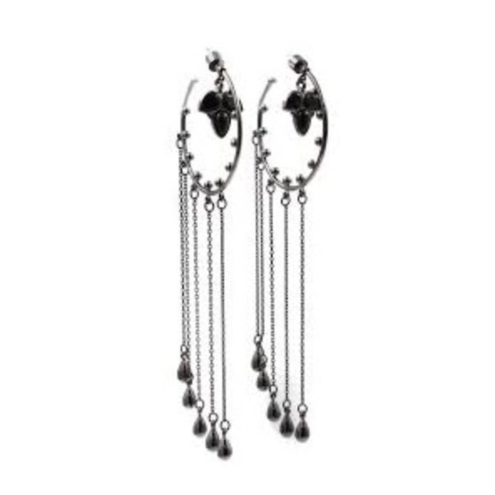 BCBGeneration Chain Drop Hematite Hoop Earrings